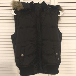 Garage Black Puffer Vest With removable hood